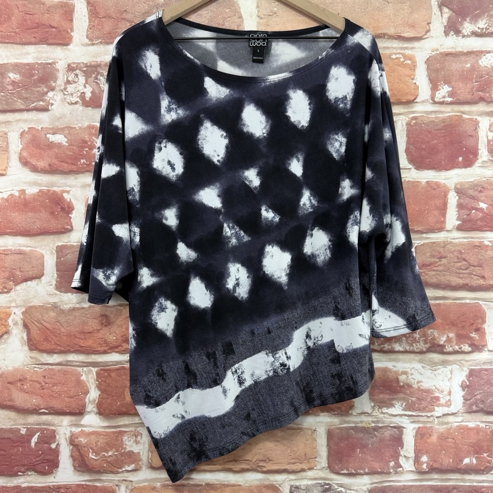Clara Sun Woo Top Women's Large Multicolor Boho Abstract Asymmetric Casual Shirt